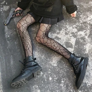 Punk Gothic Lolita Örümcek Ağ Desenli Fileli Külotlu Çorap