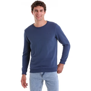 Indigo Regular Fit Düz Pamuklu Bisiklet Yaka Sweatshirt