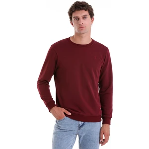 Bordo Regular Fit Düz Pamuklu Bisiklet Yaka Sweatshirt