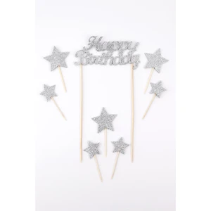 Le Mabelle Gümüş Happy Birthday Yıldız Pasta Süsü