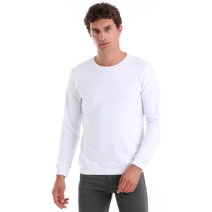 Beyaz Regular Fit Düz Pamuklu Bisiklet Yaka Sweatshirt