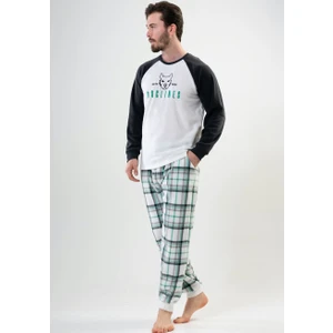 Erkek Ekru Polar Uzun Kollu Pijama Takımı