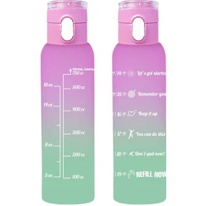 161407-161 Su Şişesi - Motivasyon Su Matarası - Plastik Renkli Suluk Pembe 750 cc