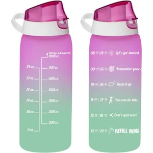 161546-161  Su Şişesi - Motivasyon Su Matarası - Plastik Renkli Suluk Pembe 1lt