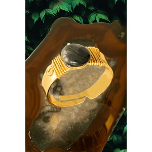 Tesbih Atölyesi Kalın Tımbıl Gold Model Şungit - Shungite Taşı Yüzük - Ayarlamalı