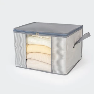 Orta Boy Pencereli Çizgi Desen Baskılı Antrasit Dolap içi Kıyafet Düzenleyici Hurç 45x40x30 cm