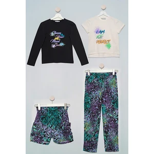 For You Kids 4'lü Batik Tshirt Pantolon Şort Siyah Takım