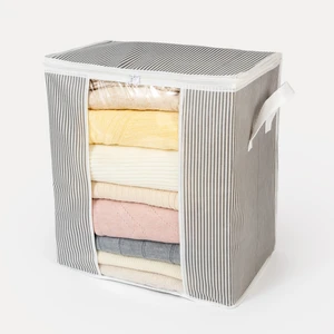 Pencereli Çizgi Desen Baskılı Yastık Pike Battaniye Düzenleyici Hurç 45X30X50 cm