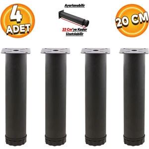 Ayarlanabilir Mobilya Kanepe Baza Koltuk Metal Destek Yükseltici Ayağı 20 Cm Siyah Metal Ayak 4 Adet