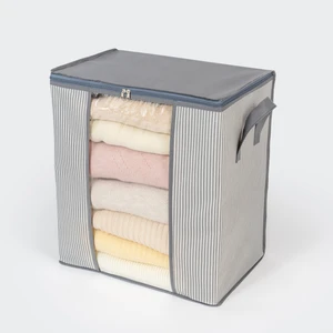 Pencereli Çizgi Desen Baskılı Antrasit Yastık Pike Battaniye Düzenleyici Hurç 45X30X50 cm