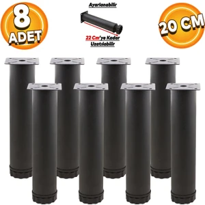 Mobilya Kanepe Baza Koltuk Metal Destek Ayağı Ayarlanabilir 20 Cm Siyah Metal Ayakları (8 Adet)