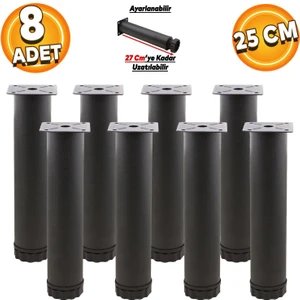Mobilya Kanepe Baza Koltuk Metal Destek Ayağı Ayarlanabilir 25 Cm Siyah Yükseltici Ayakları (8 Adet)
