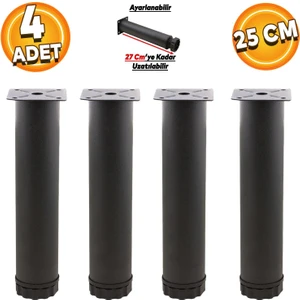 Ayarlanabilir Mobilya Kanepe Baza Koltuk Metal Destek Yükseltici Ayağı 25 Cm Siyah Ayakları (4 Adet)