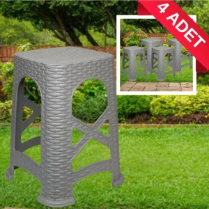 Lees home Leeshome 4 Adet Gri Büyük Tabure - Plastik Tabure