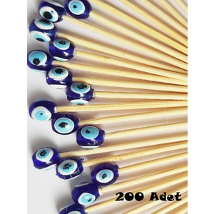 Beyhan Bayhan 200 Adet Dekoratif Küçük Nazar Boncuklu Pasta Kürdanı 6 cm - Sünnet Kürdanı - Boncuk 8 mm