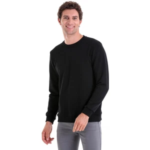 Siyah Regular Fit Düz Pamuklu Bisiklet Yaka Sweatshirt