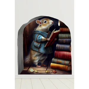 Echo Home Kütüphaneci Fare ve Fare Deliği Tasarımlı Duvar Sticker Çocuk Odası Bebek Odası
