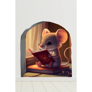 Echo Home Fare Deliğinde Kitap Okuyan Sevimli Minik Fare Çocuk Odası Duvar Sticker