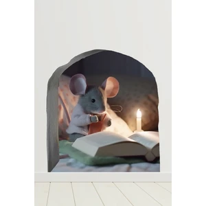 Echo Home Fare Deliği Sticker Mum Işığında Kitap Okuyan Sevimli Fare
