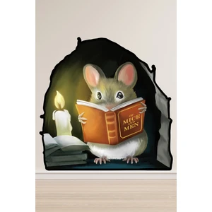 Echo Home Fare Deliğinde Mum Ile Kitap Okuyan Fare Duvar Sticker Eeğlenceli Duvar Sticker