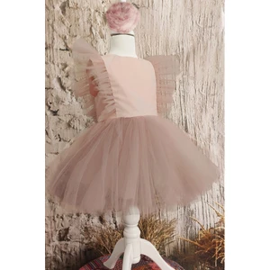 Shecco Babba Kız Çocuk Tül Detaylı Pudra Pembe Tütü Elbise Bandana Takım Doğum Günü Elbisesi