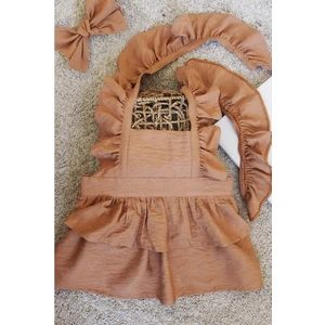 Shecco Babba Askıları Fırfırlı Kat Kat Taba Kız Çocuk Elbise Bandana Takım 1-10 Yaş Doğum Günü Elbisesi
