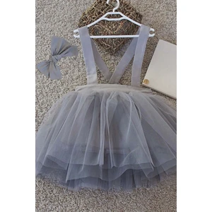 Shecco Babba Gri Kız Çocuk Tütü Elbise Bandana Takım 1-10 Yaş Doğum Günü Elbisesi