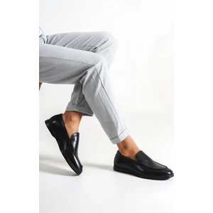 Hakiki Deri 22103D-S Siyah İnce Taban Erkek Loafer