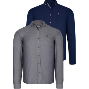 Ikili Set G674 Dewberry Erkek Gömlek-Lacivert-Füme