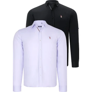 Ikili Set G674 Dewberry Erkek Gömlek-Siyah-Lila