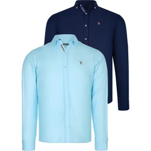 Ikili Set G674 Dewberry Erkek Gömlek Lacivert Camgöbeği