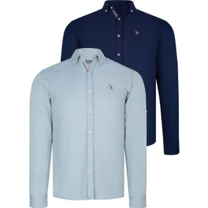 Ikili Set G674 Dewberry Erkek Gömlek Lacivert Su Yeşili