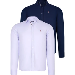 Ikili Set G674 Dewberry Erkek Gömlek-Lacivert-Lila