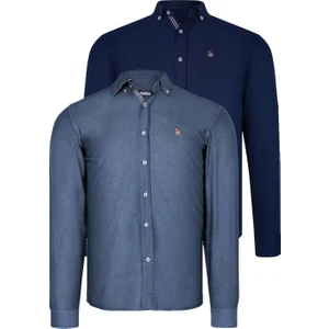 Ikili Set G674 Dewberry Erkek Gömlek-Lacivert-Petrol