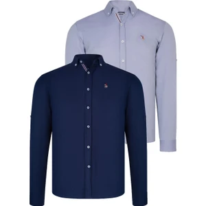 Ikili Set G674 Dewberry Erkek Gömlek-Lacivert - Gri