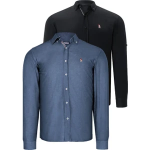 Ikili Set G674 Dewberry Erkek Gömlek-Siyah-Petrol