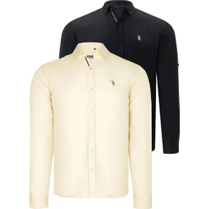 Ikili Set G674 Dewberry Erkek Gömlek-Siyah-Sarı