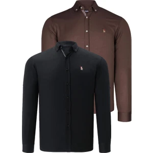 Ikili Set G674 Dewberry Erkek Gömlek-Siyah-Toprak