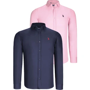 İkili Set G725 Dewberry Erkek Gömlek-Lacivert-Pembe