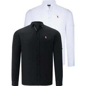 Ikili Set G674 Dewberry Erkek Gömlek-Beyaz-Siyah