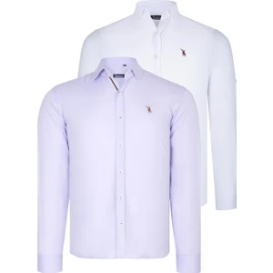 Ikili Set G674 Dewberry Erkek Gömlek-Beyaz-Lila