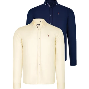 Ikili Set G674 Dewberry Erkek Gömlek Lacivert Sarı