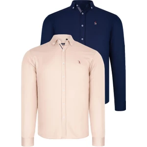 Ikili Set G674 Dewberry Erkek Gömlek-Lacivert-Bej