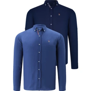 Ikili Set G674 Dewberry Erkek Gömlek Lacivert Indigo