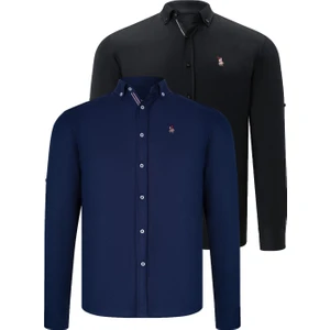 Ikili Set G674 Dewberry Erkek Gömlek-Siyah-Lacivert