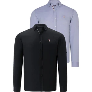 Ikili Set G674 Dewberry Erkek Gömlek-Siyah-Gri