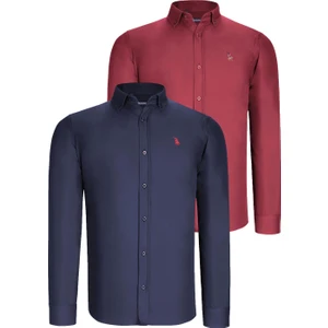 İkili Set G725  Erkek Gömlek-Lacivert- Bordo