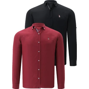 Ikili Set G674 Dewberry Erkek Gömlek-Siyah-Bordo