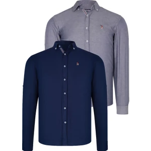 Ikili Set G674 Dewberry Erkek Gömlek Lacivert Kot Mavisi