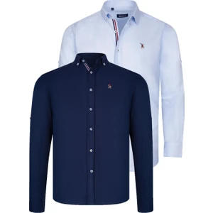 Ikili Set G674 Dewberry Erkek Gömlek Lacivert Açık Mavi